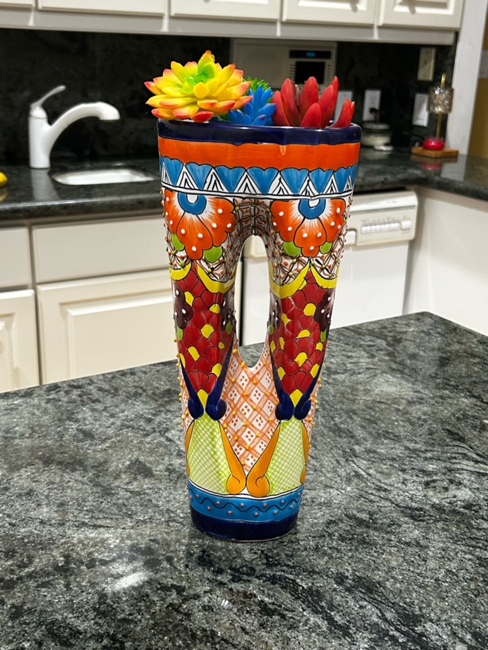 Talavera Colorful Hand-Painted Double-Handled Ceramic Vase - Multicolor
